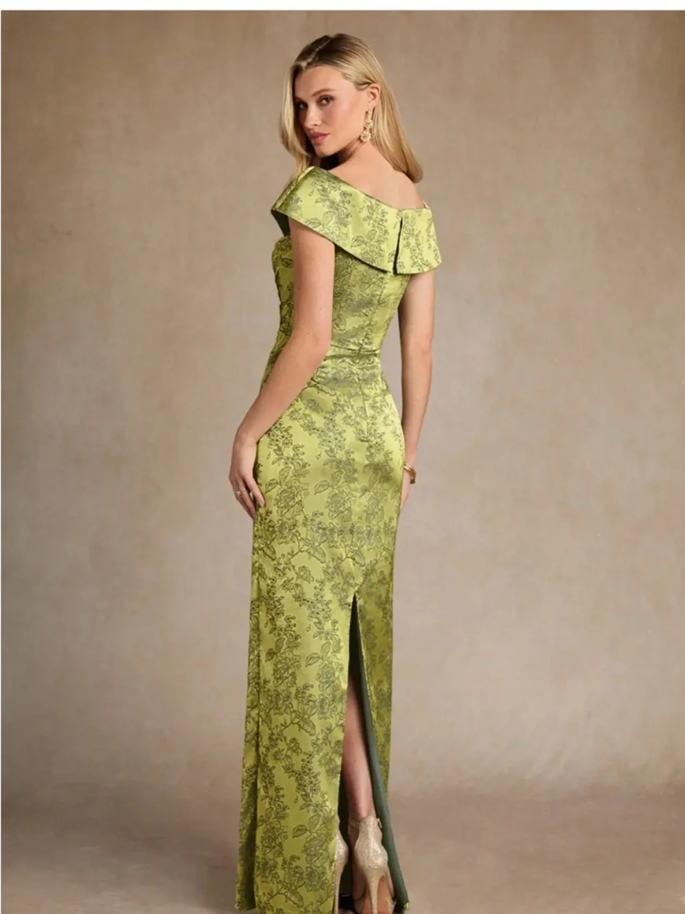 Azazie Kenosha - Olive Green Strapless Jacquard Evening Gown - Picture 4 of 9